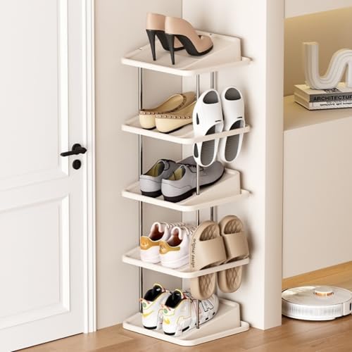 Vertical Shoe Rack,5 Tiers Stackable Shoe Rack for 10 Pairs, Narrow Shoe Tower,Space Saving, for Entryway, Living Room, Bedroom,Closet,DIY Free Standing Shoe Organizer(Khaki, 5 Tiers) - color: Khaki, size: 5 Tiers