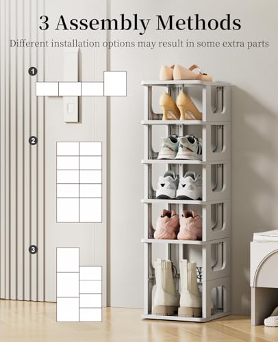 HAIXIN 10 Tier Narrow Shoe Rack, Shoe Rack for Closet, Small Shoe Rack Organizer for Front Door Entrance, Compact Stackable Shoe Storage Shelves Space Saving - Grey - color: Grey, size: 10 Tier
