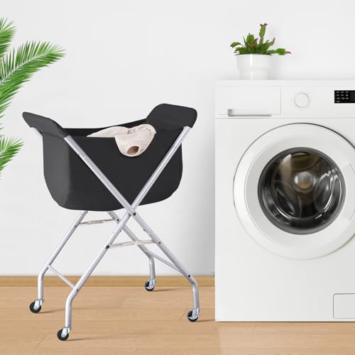 ELYKEN Laundry Cart with Wheels, 32”H Easy Rolling Laundry Hamper with Removable Liner Bag, Sturdy Metal Frame Clothes Basket with 4 Casters and 2 Brakes - color: Black, size: 23.2"L x 13"W x 32"H