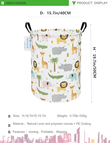 LANGYASHAN Laundry Basket Canvas Fabric Collapsible Organizer Basket for Storage Bin Toy Bins Gift Baskets Bedroom Clothes Children Nursery Hamper (Animal) - color: Animal