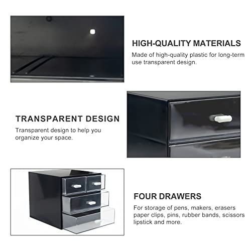 Desk Organizer with Drawer, Desk Storage Box, Plastic Office Stationery Supplies Organizers, Desktop Organizer for Office School Home (4 drawer, Black) - color: Black, style: 4 drawer