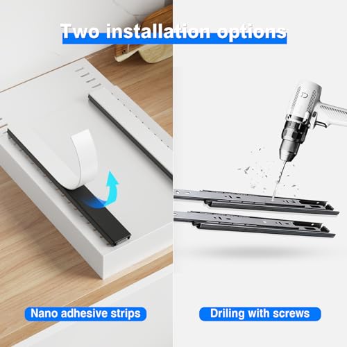 Mustorn 2 Pack Pull Out Cabinet Organizer with 8 Dividers,21.8" Deep Slide Out Drawers for Cabinets Adhesive Pull Out Drawers Heavy Duty Pull Out Shelves for Kitchen, Cupboard, Pantry, Bathroom-White - color: White, size: 21.8"D*12"W*2.95"H