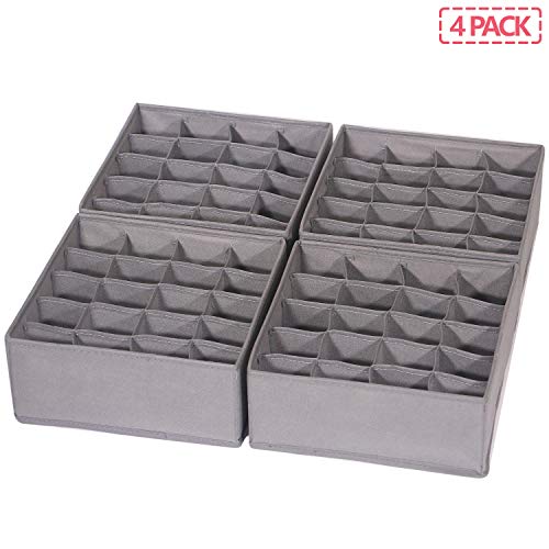 DIOMMELL 4 Pack Foldable Cloth Storage Box Closet Dresser Drawer Organizer Fabric Baskets Bins Containers Divider for Clothes Underwear Socks Lingerie Clothing, M Grey 40-0000 - color: Grey