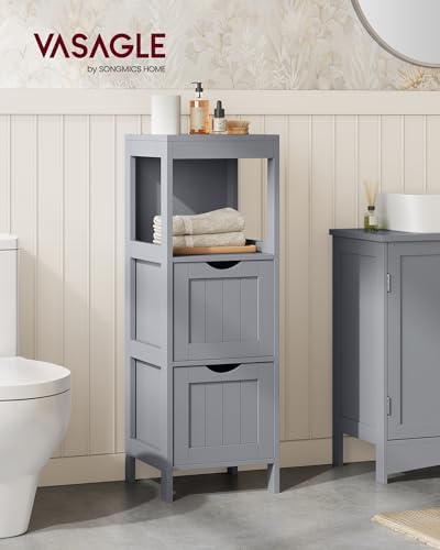 VASAGLE Storage Cabinet, Storage Organizer Rack Stand for Bathroom, Living Room, Multifunctional Corner Unit, 2 Drawers, 35 Inches in Height, Dove Gray UBBC042G02 - color: Dove Gray, size: 35"H