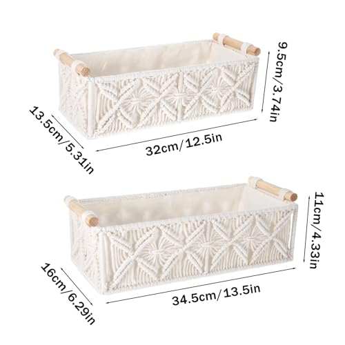 Kifmurase Macrame Storage Baskets 2PCS, Boho Woven Decorative Basket for Organizing with Handle, Countertop Toilet Paper Storage Container for Tank Bedroom Nursery Livingroom Entryway(White)