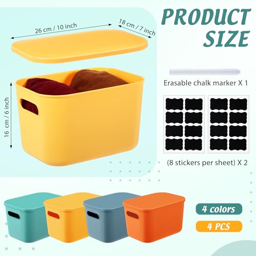 Tanlade 8 Pcs Plastic Storage Bins Stackable Baskets with Lid and Handle Colorful Desktop Storage Box Cubby Containers for Shelf Bedroom Office, Include 1 Erasable Marker, 16 Stickers (10 x 7 x 6 In) - size: 10 x 7 x 6 in
