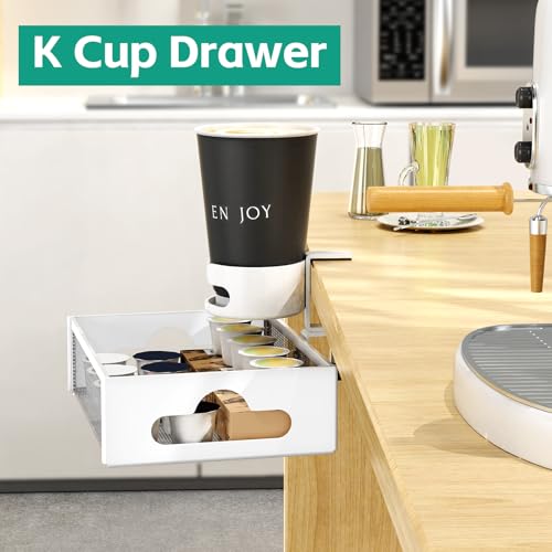 CABTE Desk Cup Holder with Drawer Organizer, Anti-Spill Clip-On Table Cup Hook with 360° Rotation Hidden Storage Box for Office Home Gaming Table (White) - color: White