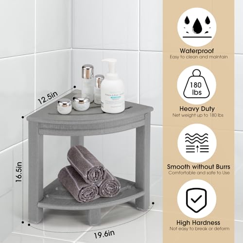 Apolimi HDPE Corner Shower Stool,Shower Bench Seat with Storage Shelf for Shaving Legs Plastic Spa Bath Step Foot Rest for Bathroom Small Place (Grey) - color: Grey