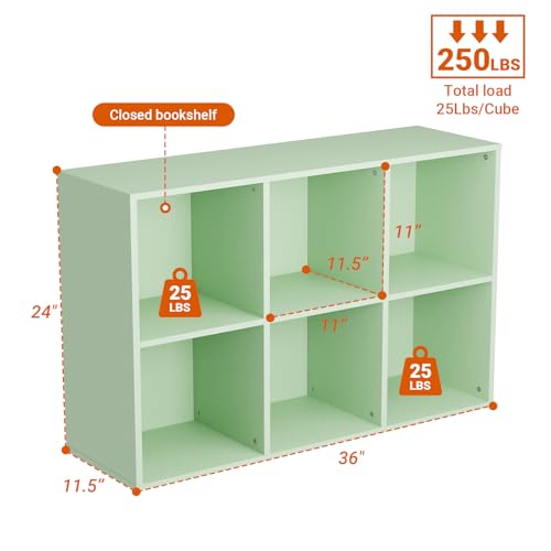 Wooden 6 Cube Storage Organizer with Closed Back Panel, Modern Open Cube Storage Shelf Bookshelf with Compartments, Cube Shelf Organizer for Living Room, Bedroom, Study Room (Green) - color: Green
