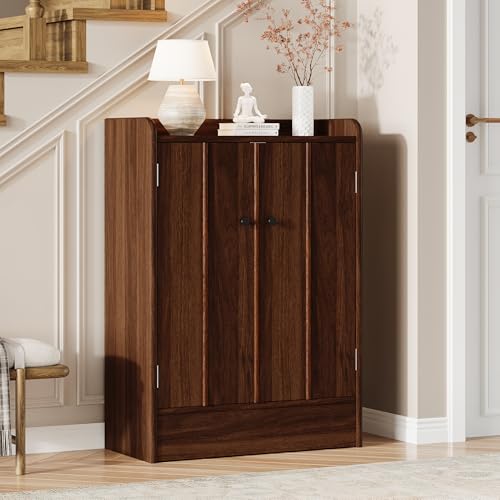 iPormis 6-Tier Shoe Cabinet with Drawer, 47” Tall Large Shoe Storage Cabinet with Doors & Adjustable Shelves, Freestanding Wooden Shoe Rack Organizer Cabinet for Entryway Hallway, Walnut Brown - color: Walnut Brown