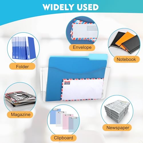 EASEPRES 3 Pack Clear Single Pocket Hanging File Organizer, Plastic Wall Mount Paper Mails Magazines Holder, Mounted Folder Bins for Office School and Home, 13.85x3.14x6.88 inches - color: Clear, size: 3 Pack