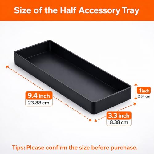 Amazon Basics Rectangular Plastic Desk Organizer, Half Accessory Tray for Office Supplies and Workspace Organization, 9.4" x 3.3" x 1", Black - color: Black