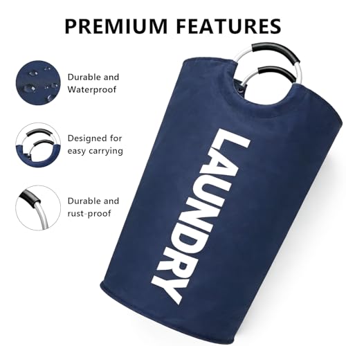 A large 90 liter laundry basket that can be folded for easy carrying. Suitable for bathrooms, laundry rooms, and travel (navy blue) - color: navy blue