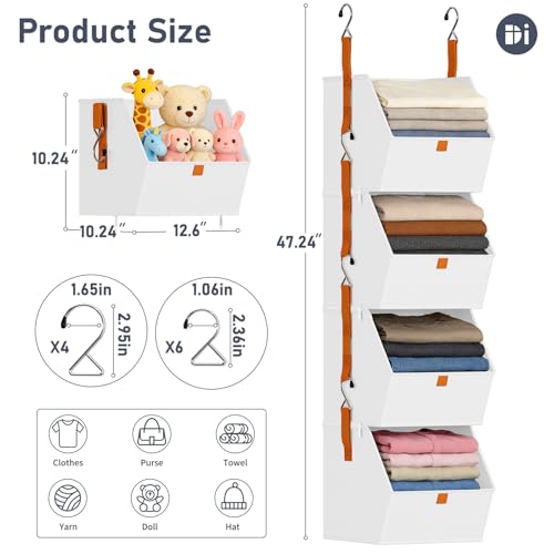 DIMJ Hanging Closet Organizer - 4 Tier Collapsible Hanging Shelves with Hooks Zipper, Fabric Clothes Organizer, Space-Saving Storage Bin Basket for RV, Bedroom, Laundry Organization - color: White, size: 8 Pack