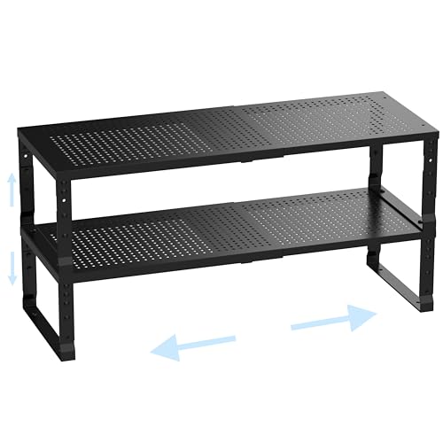 Cabinet Shelf,Expandable Adjustable Stackable Kitchen Organizer,for cabinets, Kitchens, countertops, bathrooms Shelf Organizer(2Packs/Black,Large) - color: Black, size: 2 PACKS/BLACK/LARGE