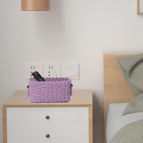 Small baskets for Organizing,Cute woven Storage basket with recycled paper rope for Shelves Bathroom,Little decorative basket,Set of 3 (Purple) - color: Purple