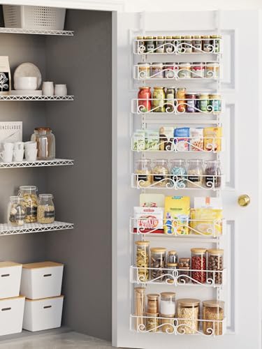 Over the Door Pantry Organizer - 8-Tier Adjustable Pantry Organization And Storage, Metal Hanging Door Spice Rack for Kitchen Pantry Organizers，White - color: WhiteS, size: 8-Tier
