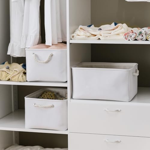 TheWarmHome Storage Basket for Gifts Empty - Large 3 Pack 15.7x11.8x8.2 inch Storage Basket for Organizing with Handles, Canves Storage Bins for Organizer Closet Toy Cubes Gift (White) - color: White Color, size: 3PCS/Large - 15.7Lx11.8Wx8.3H