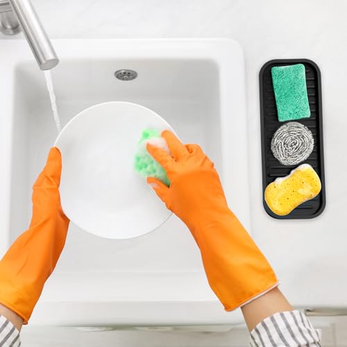 Zulay Kitchen (9x3.5) Silicone Sponge Holder for Kitchen Sink - Flexible Multipurpose Soap Tray Sponge Holder - Sink Organizer Tray for, Bathroom, Makeup, Trinkets & More (Black) - color: Black, size: Medium (9x3.5)