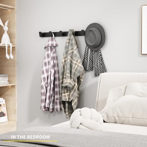 Coat Hook Wall Rack Hanger - Black Coat Rack with 6 Hooks Wall Hooks for Hanging Hat Key Bag Towel Wall Mount Coat Holder - color: Black, size: Rectangle 6 Hooks 1 Pack
