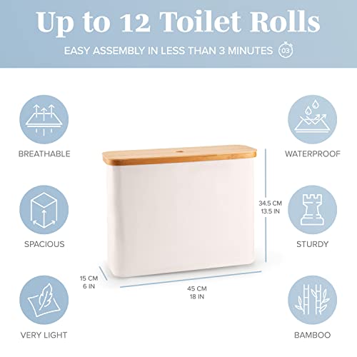 LONBET Toilet Paper Storage for 12 Rolls, Stackable & Foldable - The Ultimate Bathroom Organizer - Waterproof Basket with Bamboo Lid - Elegant Toilet Paper Storage Holder, Beige - color: Beige, size: 12 rolls