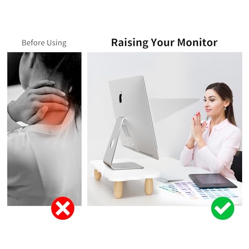 AFOOYO Monitor Stand Riser, Cookie-Shaped Sturdy Wood Computer Monitor Stand for Desk, Ergonomic Desk Stand, Multi-Purpose Desktop Organizer Riser for Computer, Laptop, Printer, TV,White