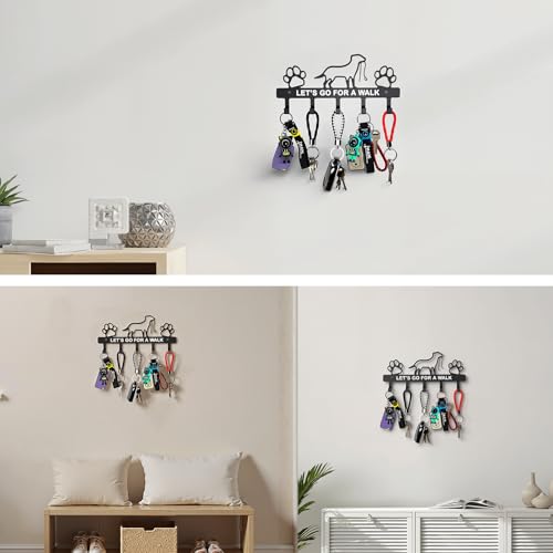 Key Holder Wall Mounted with Screws and Anchors, Black Multifunctional Key Hanger with 5 Hooks, Entryway Front Door Kitchen Hallway Garage Office - color: Dog Black