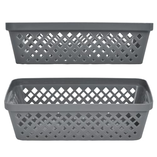Glad Plastic Storage Basket Set - Multipurpose Drawer Trays, Kitchen Pantry Containers, and Bathroom Bins - 6 Pack Medium Organizers, Grey - color: Grey, size: Medium