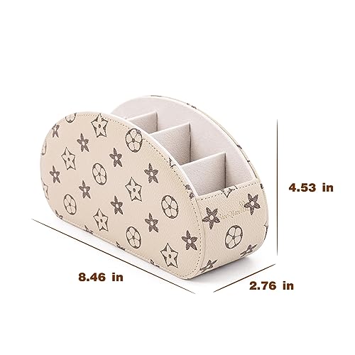 Remote Control Holders Organizer Box with 5 Compartment PU Leather Multi-functional Office Desk Storage Caddy Store Tv Remote for Media Player,Brush,Pencil,Glassees&Office Supplies (Begin+BrownF) - color: Begin+BrownF, size: S