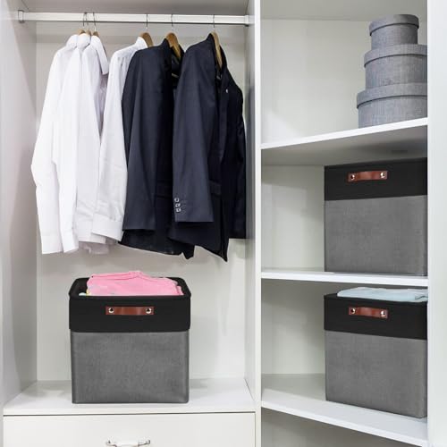 Bagnizer 13x13 Cube Storage Bins, Collapsible Fabric Storage Box, 4 Pack Closet Baskets with Handles for Organizing, Shelf, Toys, Clothes, Home, Office, Nursery (Grey&Black) - color: Gray / Black, size: Cube - 13"x13"x13"