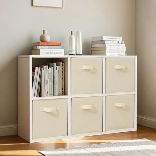 11x11 Inch Storage Bins Cubes, Fabric Foldable Storage Box, Collapsible Closet Organizer for Clothes, Blankets, Office, Bedroom, Living Room, Shelf Cabinet, Bookcase, Beige, 12 Pack - color: Beige, size: 12 PACK