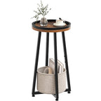 HOOBRO Small Round Side Table, 2-Tier Round Sofa End Table, Compact Nightstand with Cotton Linen Storage Basket, for Small Space, Living Room, Bedroom, Dorm, Rustic Brown BF183BZ01 - color: Rustic Brown