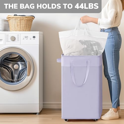 Goodpick Laundry Basket with Wheels,75L Collapsible Laundry Baskets with Removable Wash Bag, Clothes Laundry Hamper on Wheels, Light Purple - color: Light Purple 1-Pack