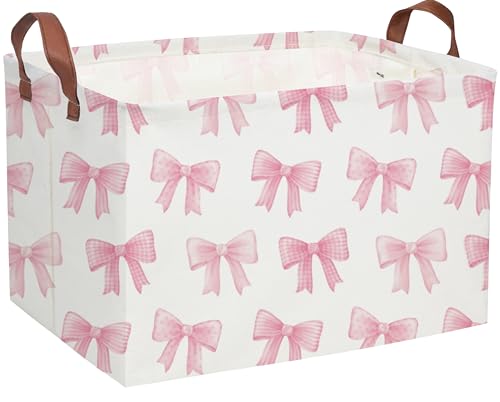 Sanjiaofeng Rectangular Kids Basket Pink Storage Bins,Girls Storage Baskets with Handles.Clothers,Toys,Books,Kid's Gifts Storage. (Pink Bowknot) - color: Pink Bowknot