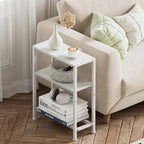 Narrow Side Table for Small Space, 2-Tier Small End Table with Shelf Holder, Slim Nightstand, Skinny Snack Couch Table in Living Room, Bedroom, Study, Kitchen and Balcony (White) - color: White
