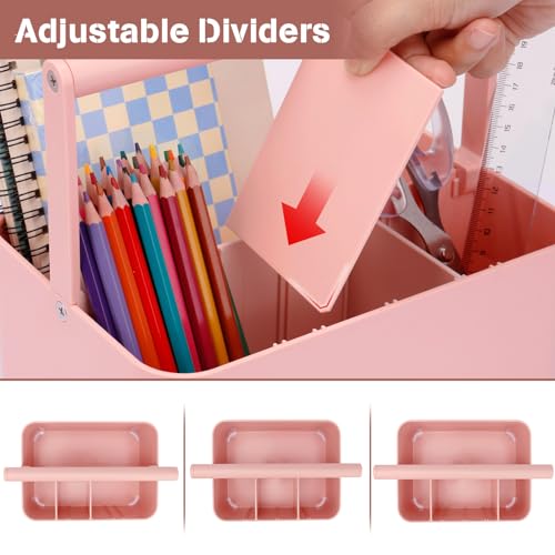 Multipurpose Caddy Organizer with Handle and Adjustable Divider, Portable Art Supply Storage Organizer for Art Craft Supplies, Dorm, Classroom, Office, Bathroom, Shower, Cleaning, Makeup (Pink) - color: Pink