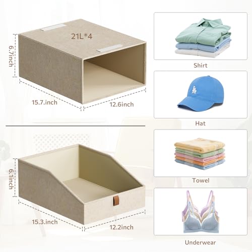 4-Pack Storage Bins with Drawers Large Closet Organizers and Storage Stackable Fabric Clothes Storage Box Collapsible Closet Drawers Organizer for Bedroom Living Room Under Bed (Beige, 21L*4) - color: Beige