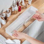 4 Pcs Adjustable Drawer Organizers, Extendable Plastic Dividers for Kitchen, Bathroom, Office Utensil, Cutlery, and Office Supply Storage, White Tray Set