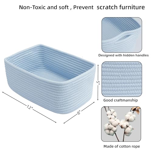 XUANGUO Small Woven Storage Baskets 12“X8”X5“ Decorative Rope Bins for Organizing Shelves, Closets, and Toys, Empty Gift Baskets, Cute Organizer Basket for Home and Office (blue, regular) - color: blue, size: regular