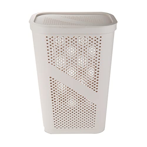 Mind Reader 60L Slim Laundry Hamper, Clothes Basket, Lid, Ventilated, Plastic, Set of 2, Ivory - color: Ivory, size: 2-Pack
