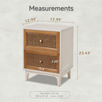 COZAYH Fully-Assembled 2-Drawer Woven Cane Front Accent Nightstand with Brass Knobs, Distressed White - color: Distressed White, style: 2 Drawer/1 pack
