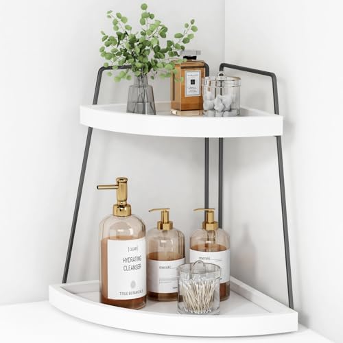 Forbena Corner Bathroom Organizer Countertop, 2Tier Sink Corner Shelf Stand for Kitchen Counter, Modern Coffee Bar Organizer Station, Round Vanity Tray for Men Desk Organization -White and Grey - color: Grey-white