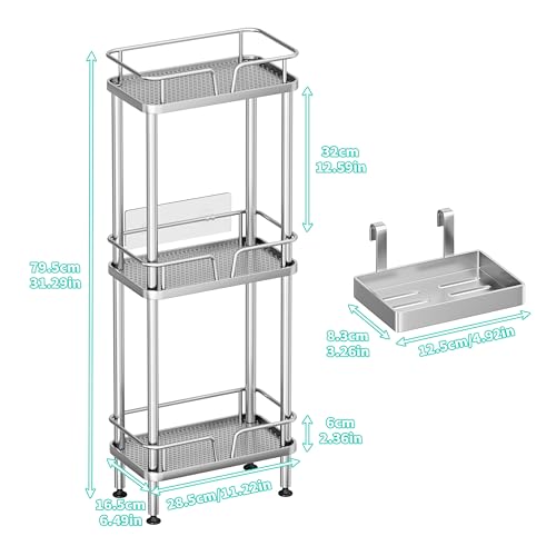 HapiRm Standing Corner Shower Caddy - 3 Tier Corner Shower Organizer with Soap Holder, Rustproof Stainless Steel Bathroom Shelf with 4 Hooks, Silver - color: Silver