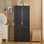 71" Tall Metal Wardrobe Closet with Hanging Rod, Adjustable Shelves – Durable Steel Armoire for Home or Office - color: Urban Essential-black