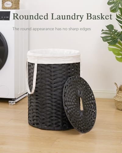 SETVSON Laundry Hamper with Lid Laundry Basket with Lid 19.0 Gal (72 L) Round Wicker Laundry Basket Handwoven Rattan Basket with Lid Removable Bag 2 Mesh Bags Handles for Living Room Bathroom Black - color: Black, size: 72L