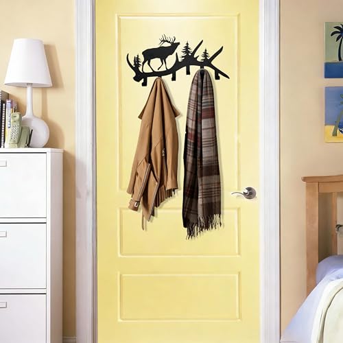 Elk Antler Key Holder Wall Mount – Rustic Key Rack for Wall with Hooks, Black Metal Deer Key Hanger, Wall-Mounted Key & Coat Hooks for Entryway, Cabin or Mudroom - color: Elk Antler