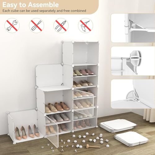 Portable Shoe Rack Organizer with Door, 96 Pairs Shoe Storage Cabinet Easy Assembly, Plastic Adjustable Shoe Storage Organizer Stackable Detachable Free Standing DIY Expandable 12 Tier White - color: White, size: 64" Wide-96 Pairs