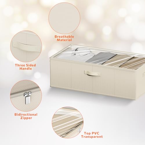 Under Bed Storage Containers, 10 Inches Tall 80L, Foldable Underbed Storage Bags, Closet Organizers and Storage Bins for Clothes and Blankets, Sweaters, Shoes,2-Pack (Beige, 31.5x15.8x10 In) - color: Beige