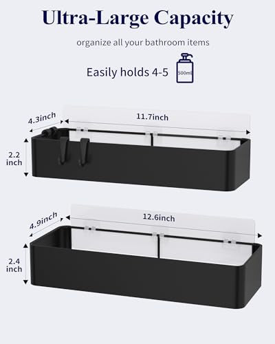 Kitsure Shower Caddy - 2 Pack Adhesive Shower Organizer, Rustproof Metal Shelves, No-Drill Bathroom Organizers and Storage, Black, X-Large - color: Black, size: X-Large