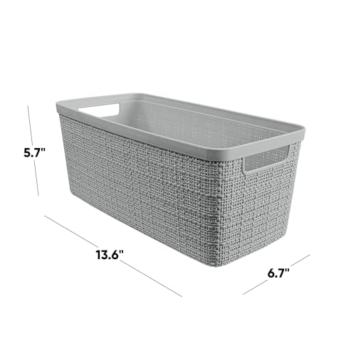Curver Set of 8 Slim 6.8L Jute Decorative Plastic Organization and Storage Baskets - Perfect Bins for Home Office, Closet Shelves, Kitchen Pantry and All Bedroom Essentials, Grey - color: Grey, size: Slim 6.8L